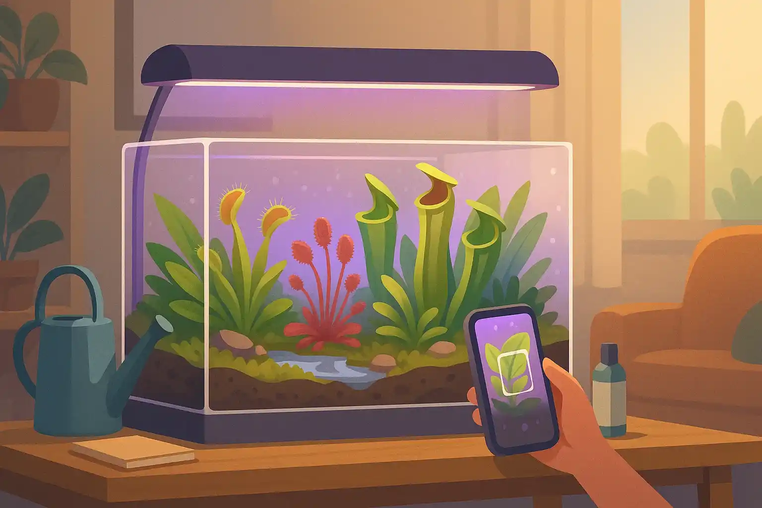 A terrarium with carnivorous plants at home.